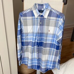Ralph Lauren Men's Blue and White Checkered Shirt